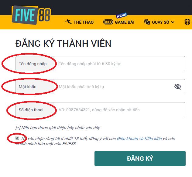 Đăng ký tài khoản five88 Đăng ký five88