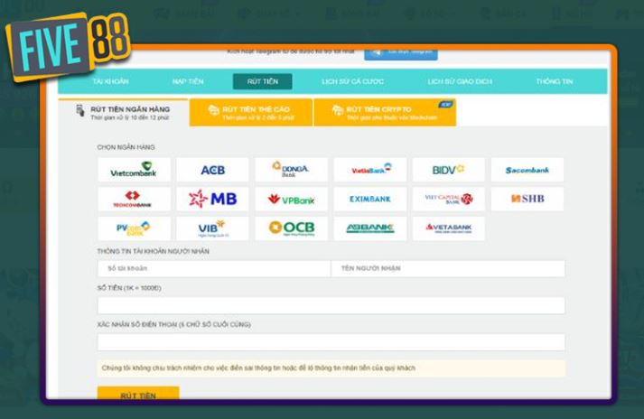 Rút tiền Five88 Rút tiền Five88